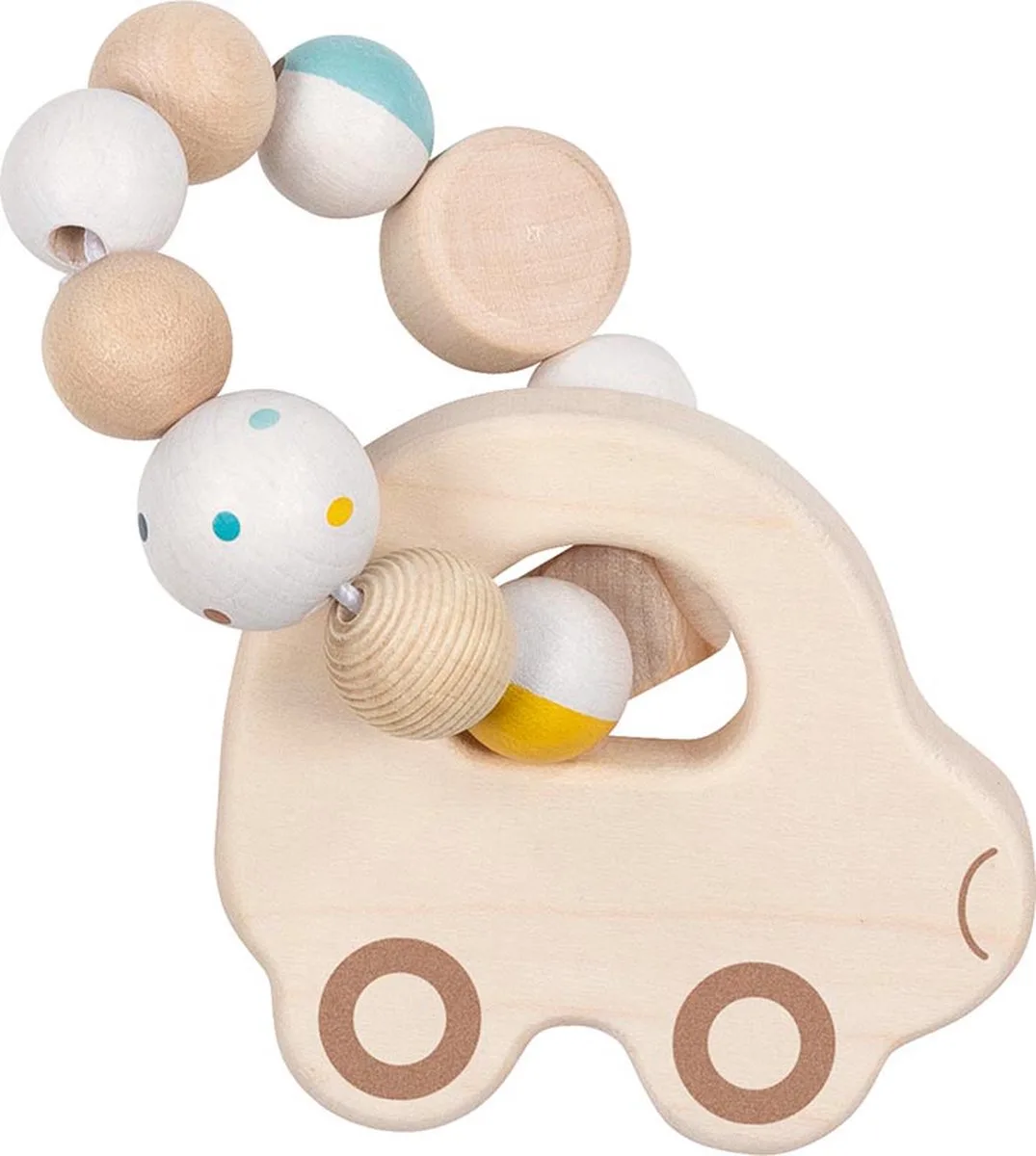 Baby Bijtring: AUTO'S diam.8,5cm, met elastiek, hout fra Goki i Flerfarvet – produktbillede