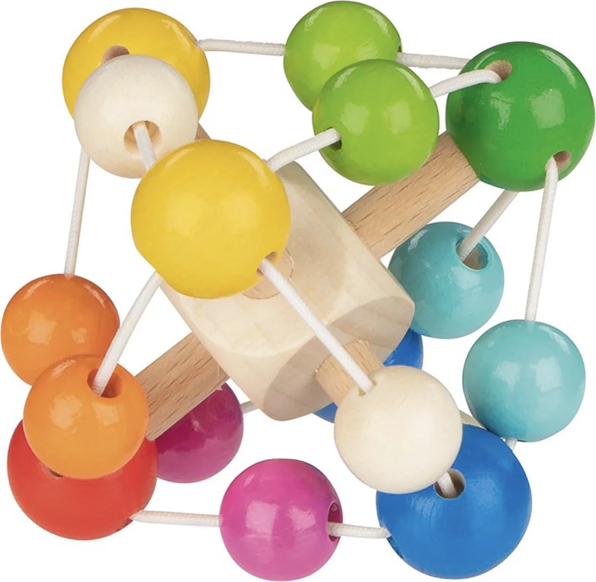 Baby Bijtring: ELLIPSOID REGENBOOG diam.9,5cm, met elastiek, hout, in vensterdoos från Goki i Flerfärgad – produktbild