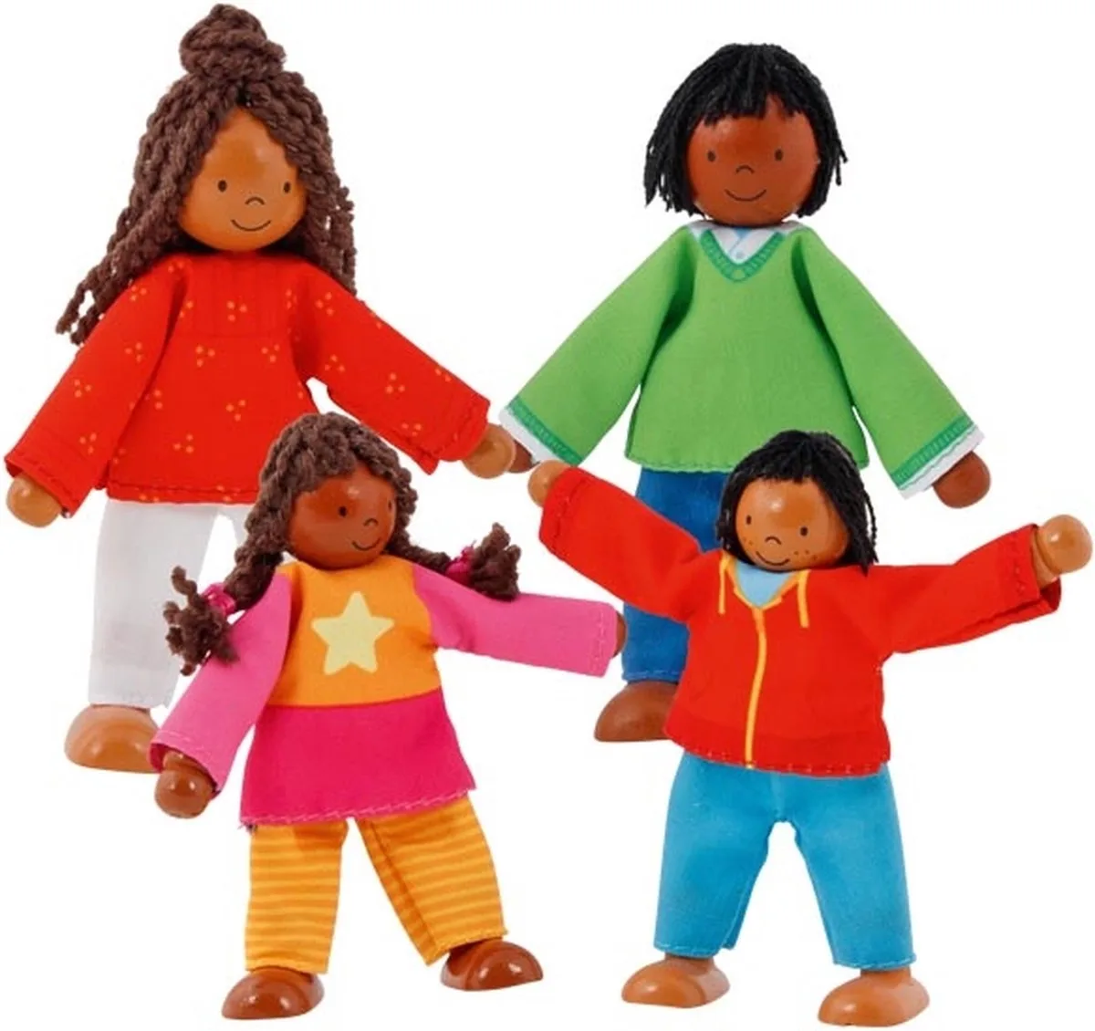 Buigpopje: MODERNE FAMILIE II H9-11cm, S E T van 4 stuks, hout en katoen, 3+ de Goki en Multicolore – photo du produit