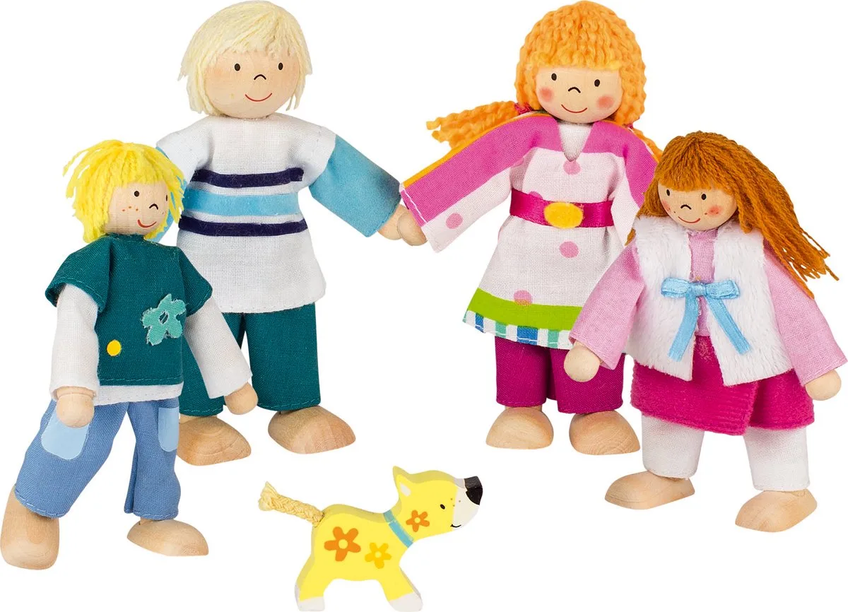 Buigpopjes - Familie Susibelle - 5 Popjes - Hout - 3 Jaar von Goki in Mehrfarbig – Produktfoto