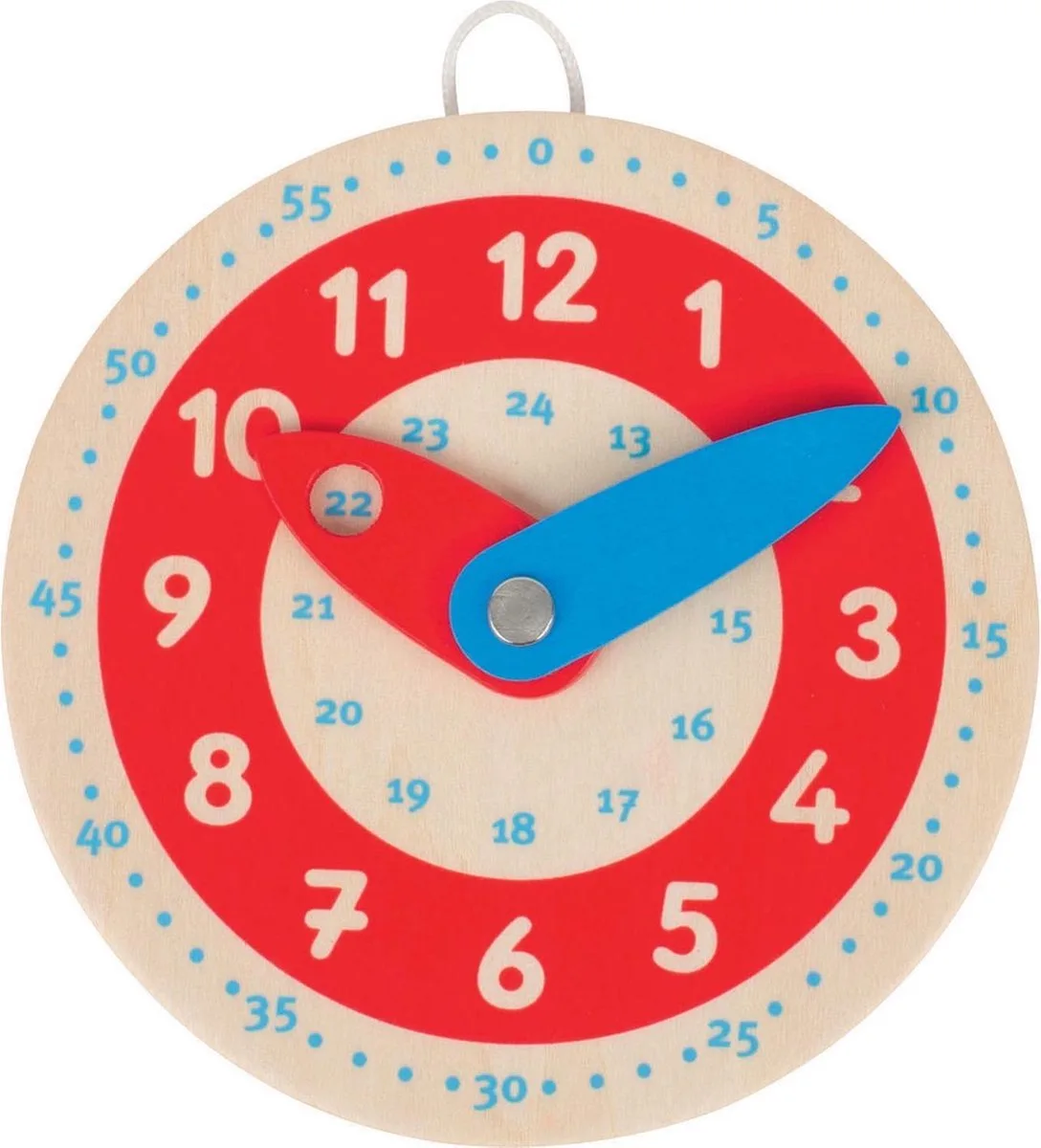Clock, leer klok, 10 cm, makkelijk voor kinderhand van Goki in Rood – productfoto