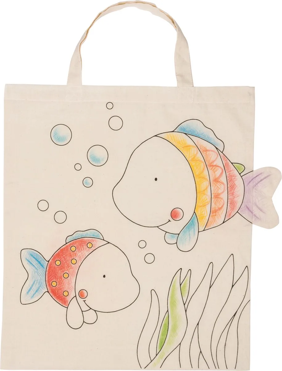 Draagtas - Vissen - 38X42Cm - Om Zelf Te Kleuren - Katoen by Goki in Multicolour – product photo
