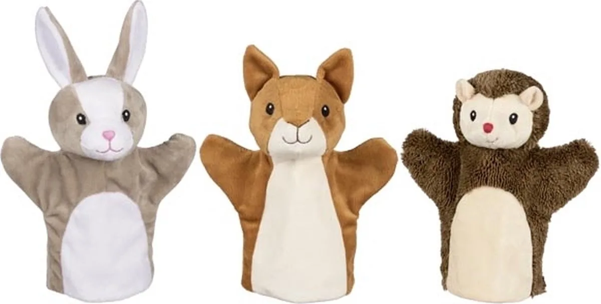Hand puppets 1 stuk, squirrel, rabbit of hedgehog van Goki in Bruin, Grijs, Wit – productfoto