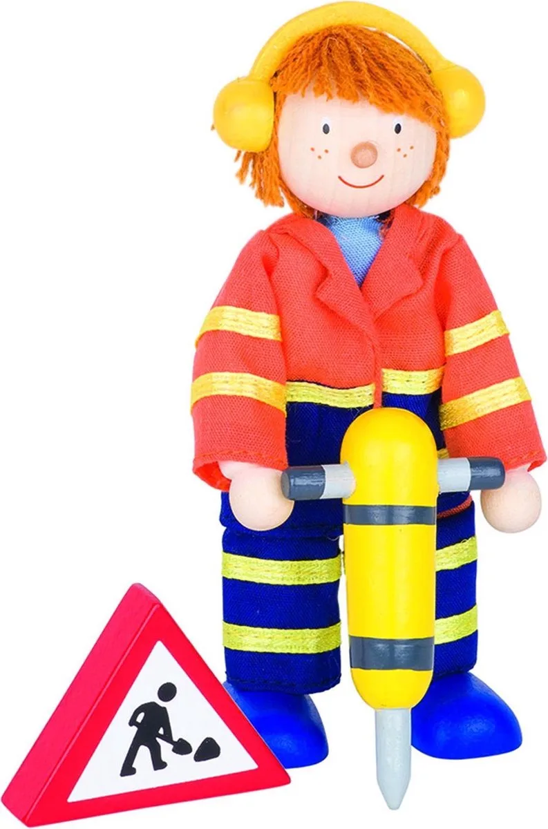 Houten buigpopje bouwvakker i 11,5cm fra Goki i Orange – produktbillede