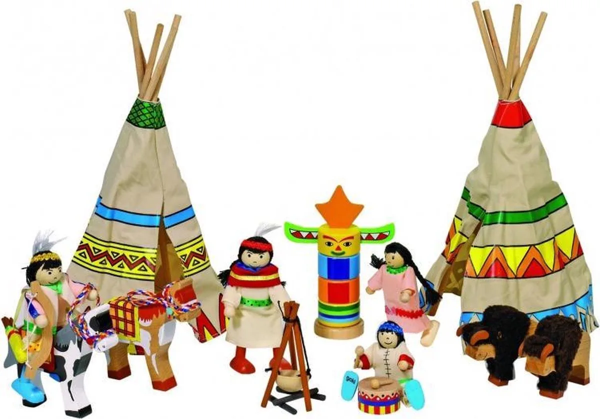 Houten buigpopjes set indianen 9-11cm van Goki in Multi-coloured – productfoto