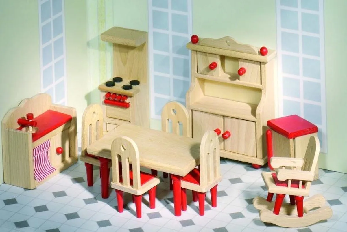 Houten poppenhuis keuken 11-delig van Goki in Hout – productfoto