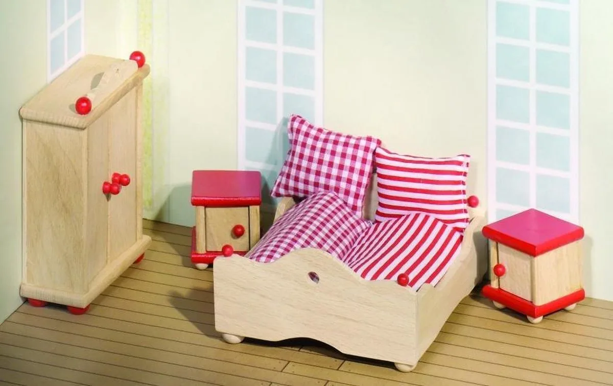 Houten Poppenhuis Slaapkamer 4-delig van Goki in Meerkleurig – productfoto