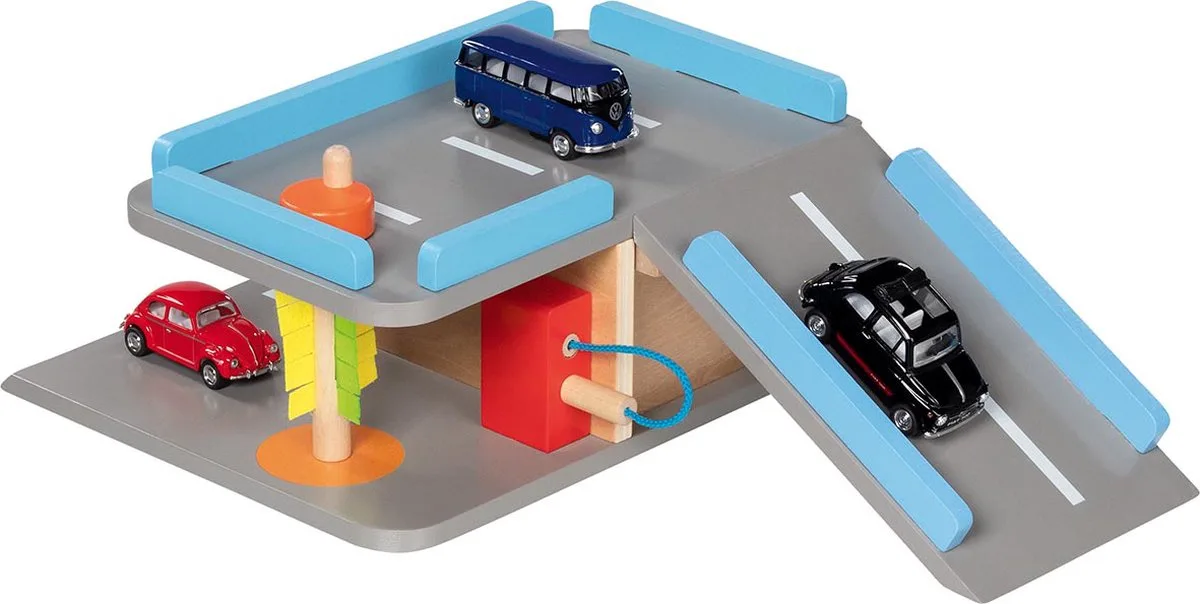 Houten speelgoed - Parkeergarage Stad - Met Tankstation En Carwash - 22X33X11,5Cm - 3 Jaar van Goki in Meerkleurig – productfoto