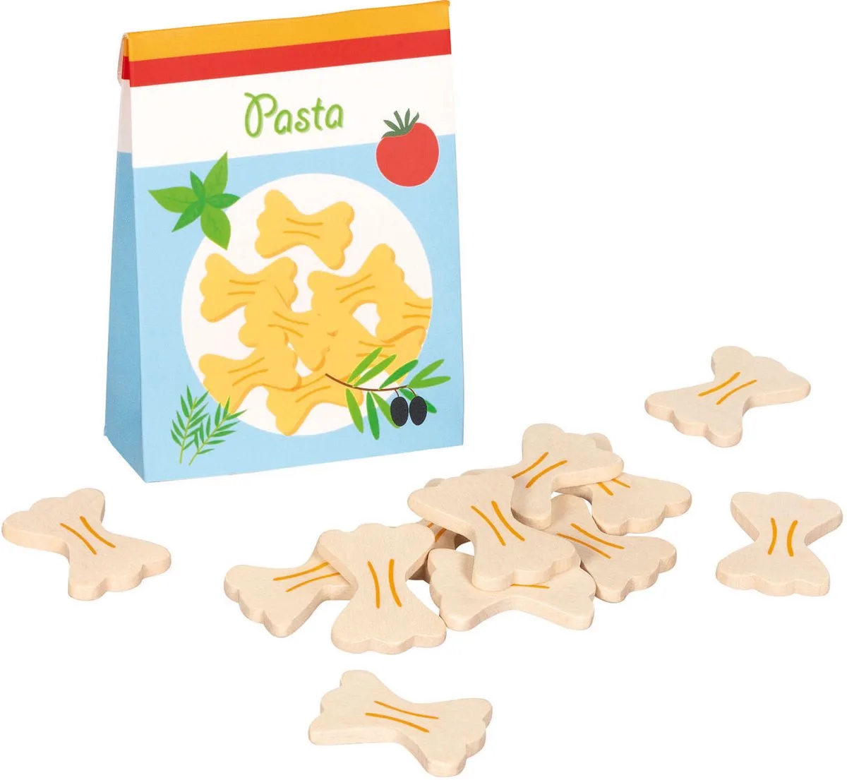houten speelgoed pasta in kartonnen doos voor speelwinkel. von Goki in Mehrfarbig – Produktfoto