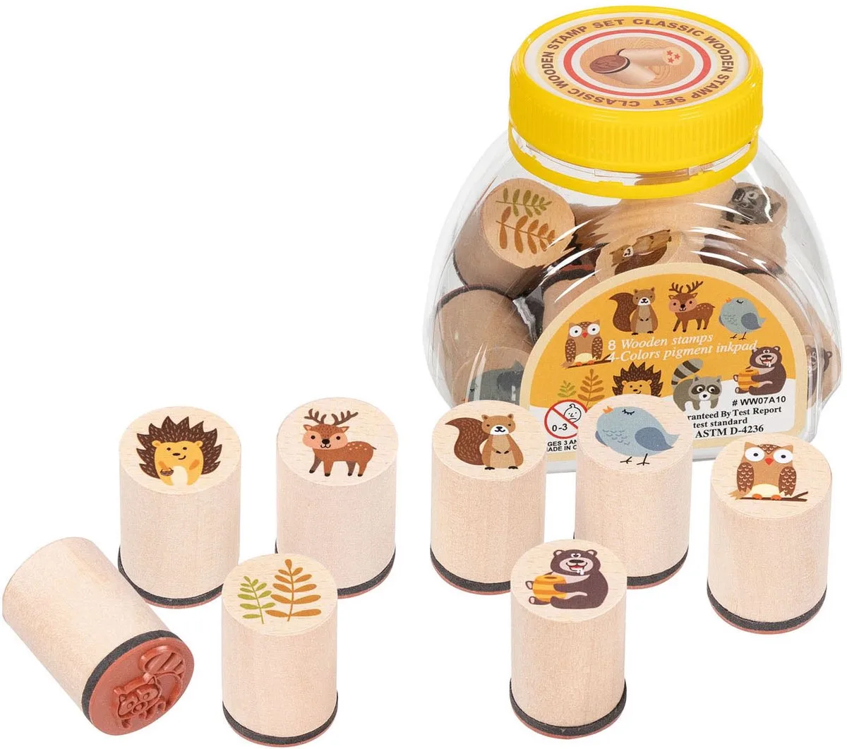 houten stempelset bosdieren - creatieve speelgoedset voor kinderen. fra Goki i Flerfarvet – produktbillede