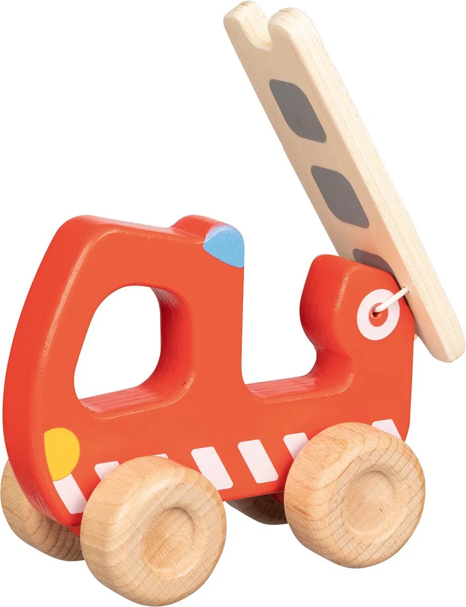 Houten voertuig - Brandweerladdertruck - 15X6,5X13Cm - 2 Jaar van Goki in Rood – productfoto