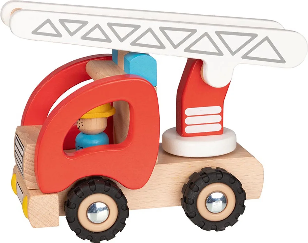 Houten voertuig - Brandweerladdertruck - 19,6X9X13,9Cm - Met Rubberen Banden - 2 Jaar von Goki in Rot – Produktfoto