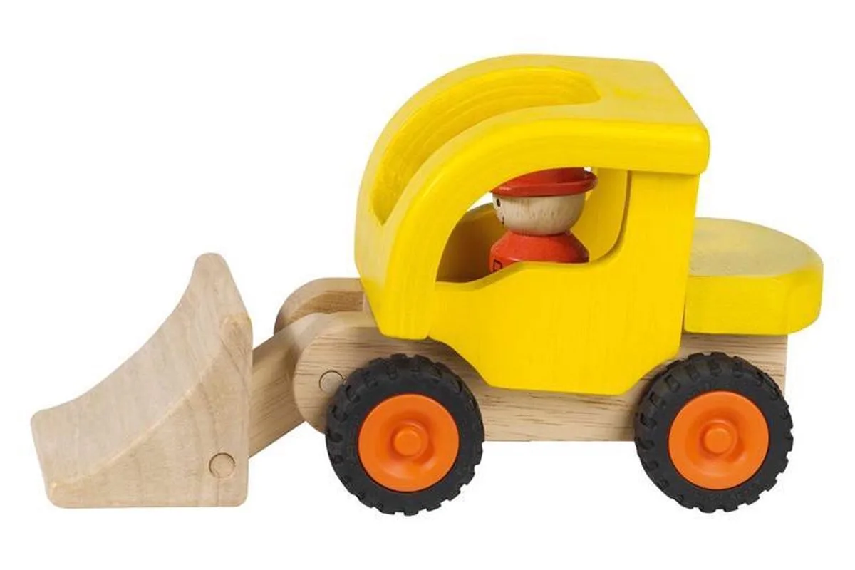Houten Voertuig - Bulldozer - 20X8,5X10Cm - Met Rubberen Banden - 2 Jaar by Goki in Yellow – product photo