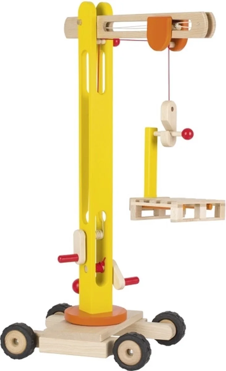 Houten voertuig: MOBIELE KRAAN 48x23x64cm, met rubberen banden, 3+ by Goki in Yellow – product photo