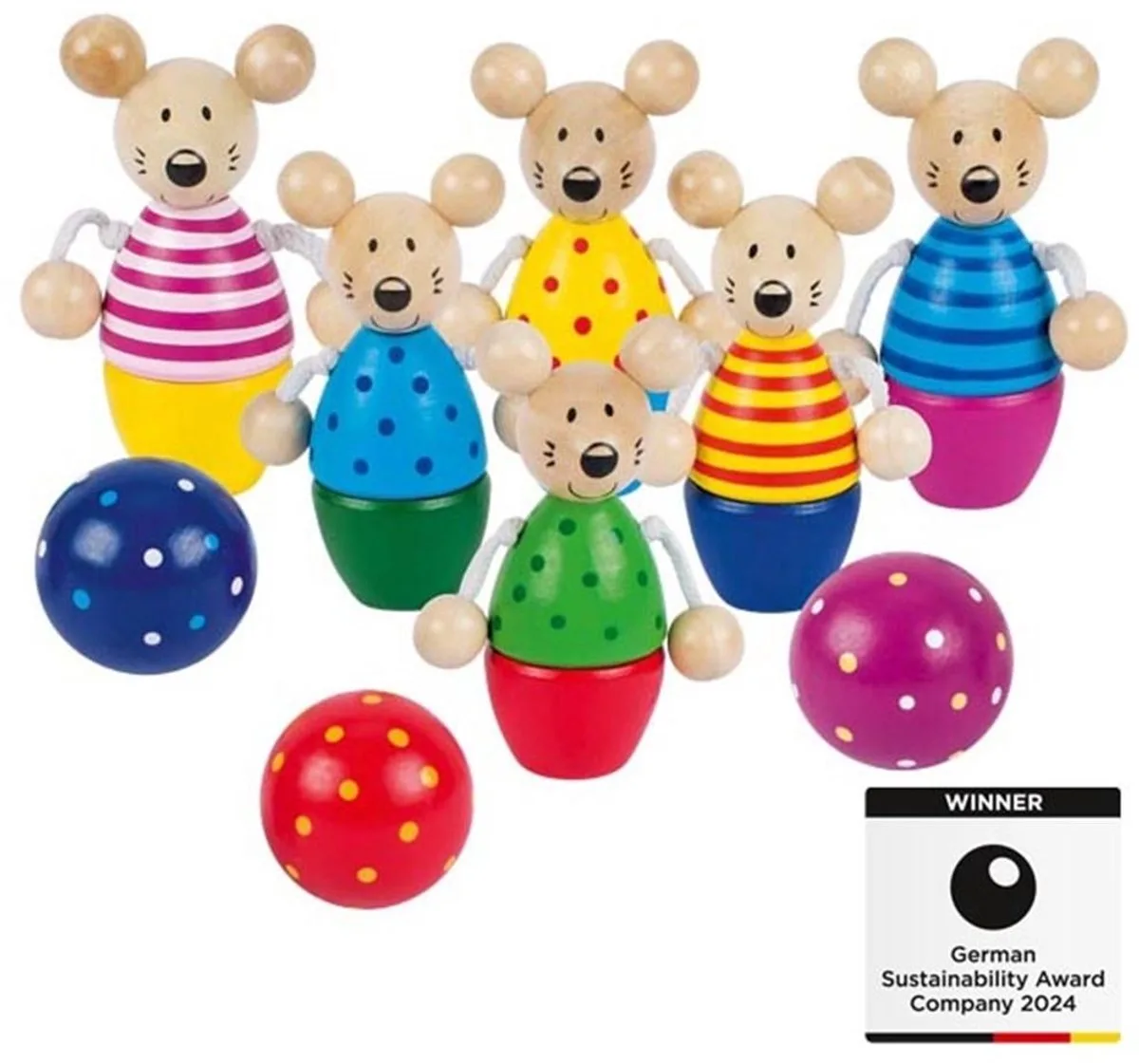 Kegelspel - Muizen - 9 Delen - 3 Jaar van Goki in Meerkleurig – productfoto