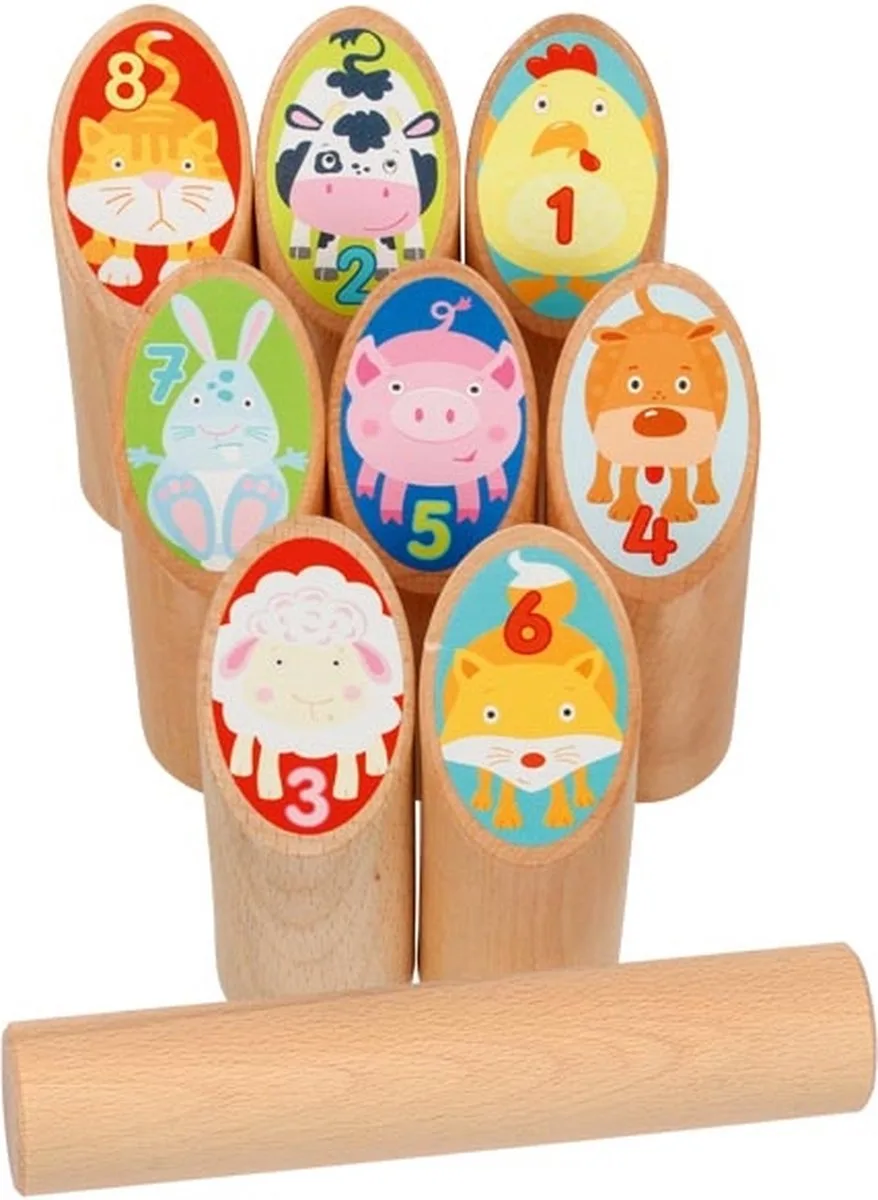 KUBB - Nummers En Dieren - Hout - In Katoenen Zakje - 4 Jaar de Goki en Multicolore – photo du produit