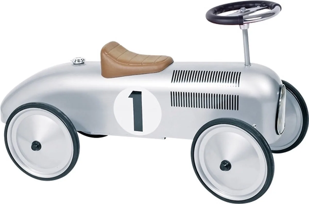 Loopauto - Nummer 1 Zilver - 73,5X35X40Cm - Metaal En Kunststof - 1 Jaar by Goki in Silver – product photo