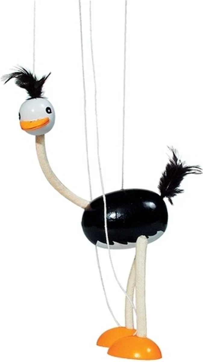 Marionet - Struisvogel - H33Cm - Hout - 3 Jaar van Goki in Zwart-Wit – productfoto