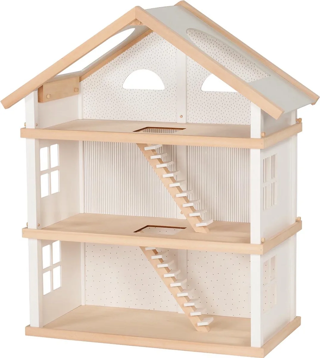 Poppenhuis: MODERN WONEN 65x35x87,5cm, lindehout fineer, 3 verdiepingen, 3+ by Goki in White – product photo