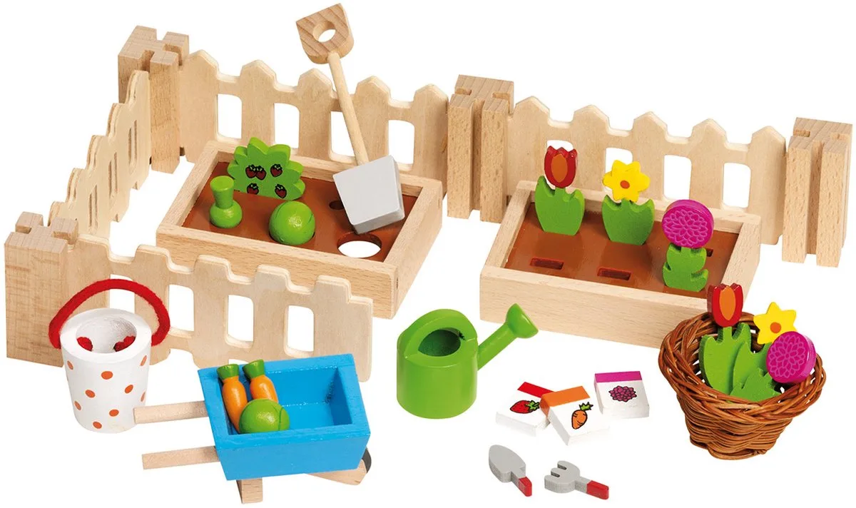 Poppenhuisaccessoires: MIJN KLEINE TUIN, bloembed 8x5x3cm, 3 von Goki in Mehrfarbig – Produktfoto