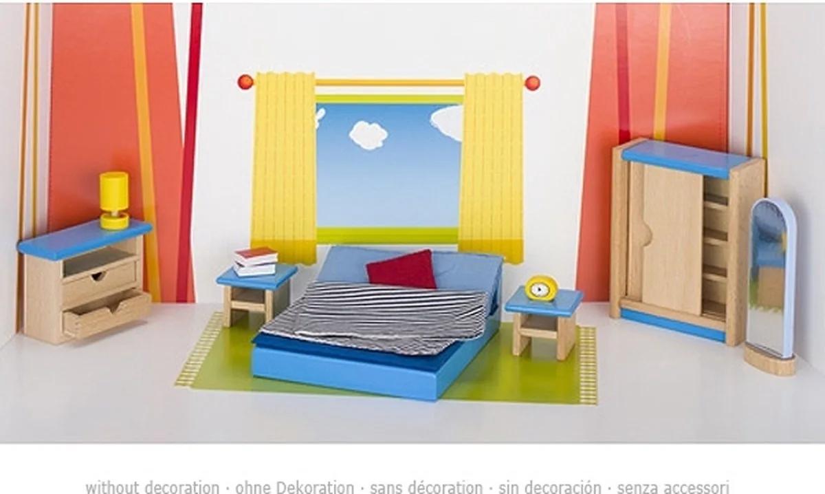Poppenhuismeubeltjes: MODERNE SLAAPKAMER 14-delig (incl. bedlinnen, excl. by Goki in Blue – product photo