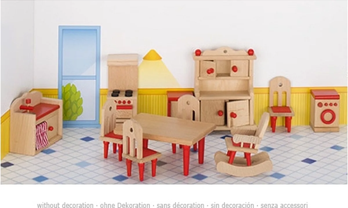 Poppenhuismeubeltjes serie 2: Keuken 11-delig - Hout van Goki in Rood – productfoto