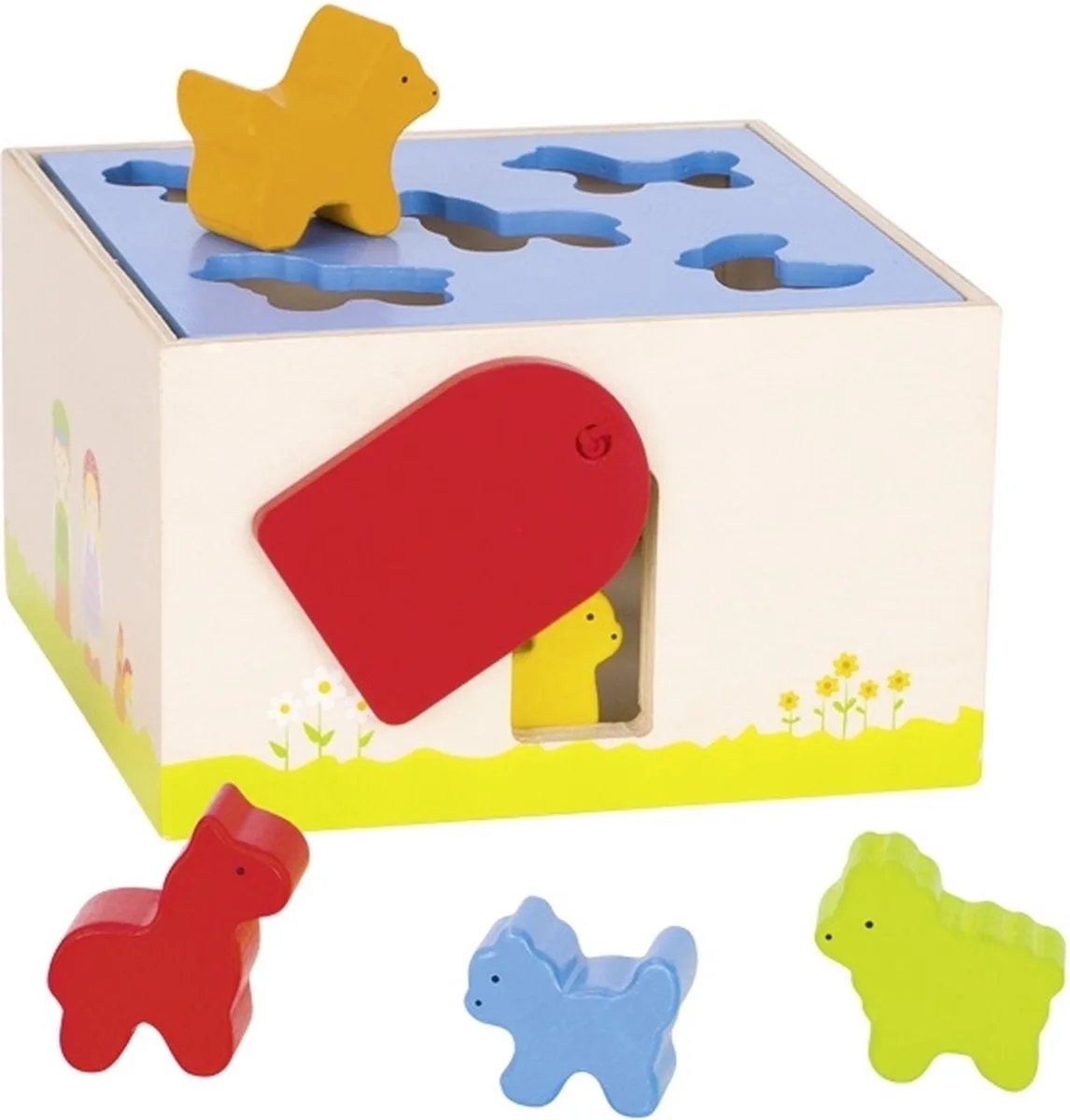 Sorteerkist - Boerderijdieren - 16,5X16,5X9,5Cm - Hout - 1 Jaar de Goki en Multicolore – photo du produit