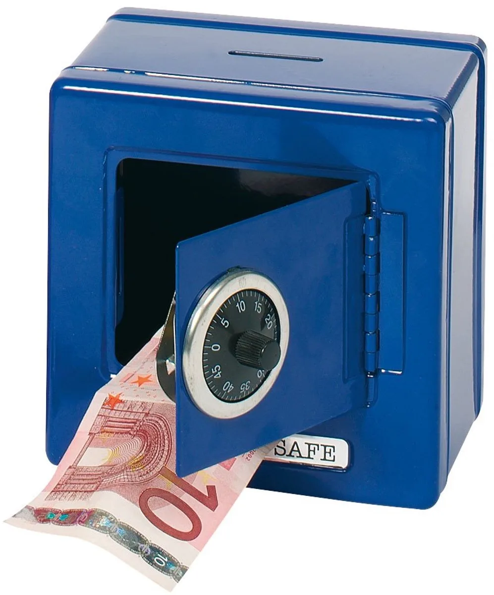 Spaarpot - Brandkast Blauw - Met Cijferslot van Goki in Blauw – productfoto