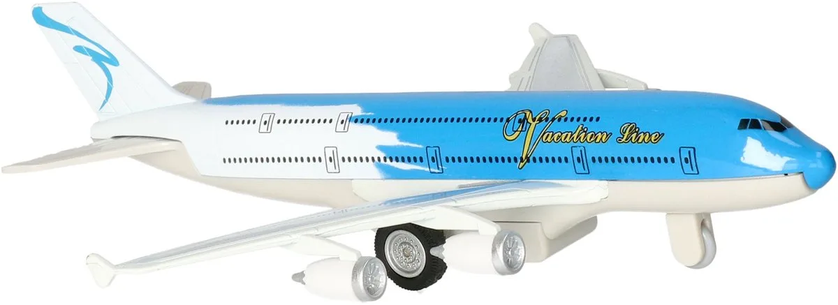 Speelgoed Vliegtuig - 19 cm - blauw/wit - pull back motor - kinderen van Goki in Blauw – productfoto
