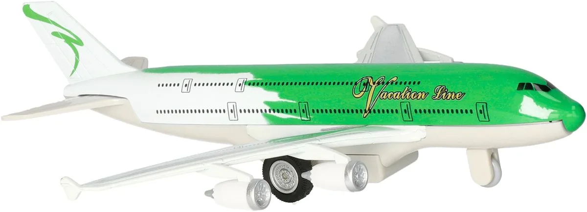 Speelgoed Vliegtuig - 19 cm - groen/wit - pull back motor - kinderen von Goki in Grün – Produktfoto