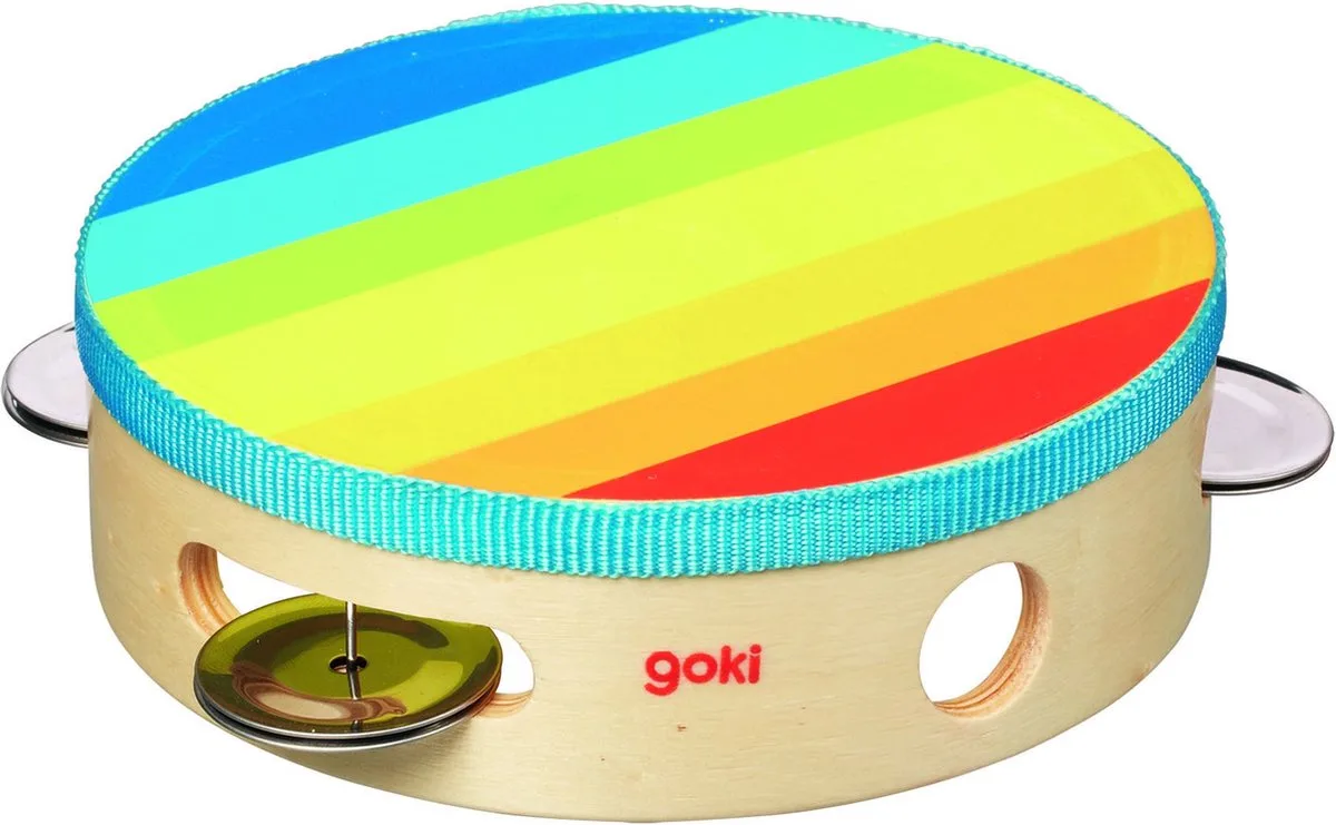 Speelgoedinstrument - Tamboerijn - Met Schellen - Hout - 3 Jaar de Goki en Multicolore – photo du produit