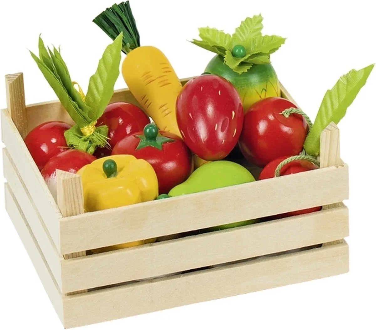 Speelgoedkeuken - Fruit En Groenten In Kistje - 14,1X10,1X7,3Cm - Hout - 3 Jaar van Goki in Meerkleurig – productfoto