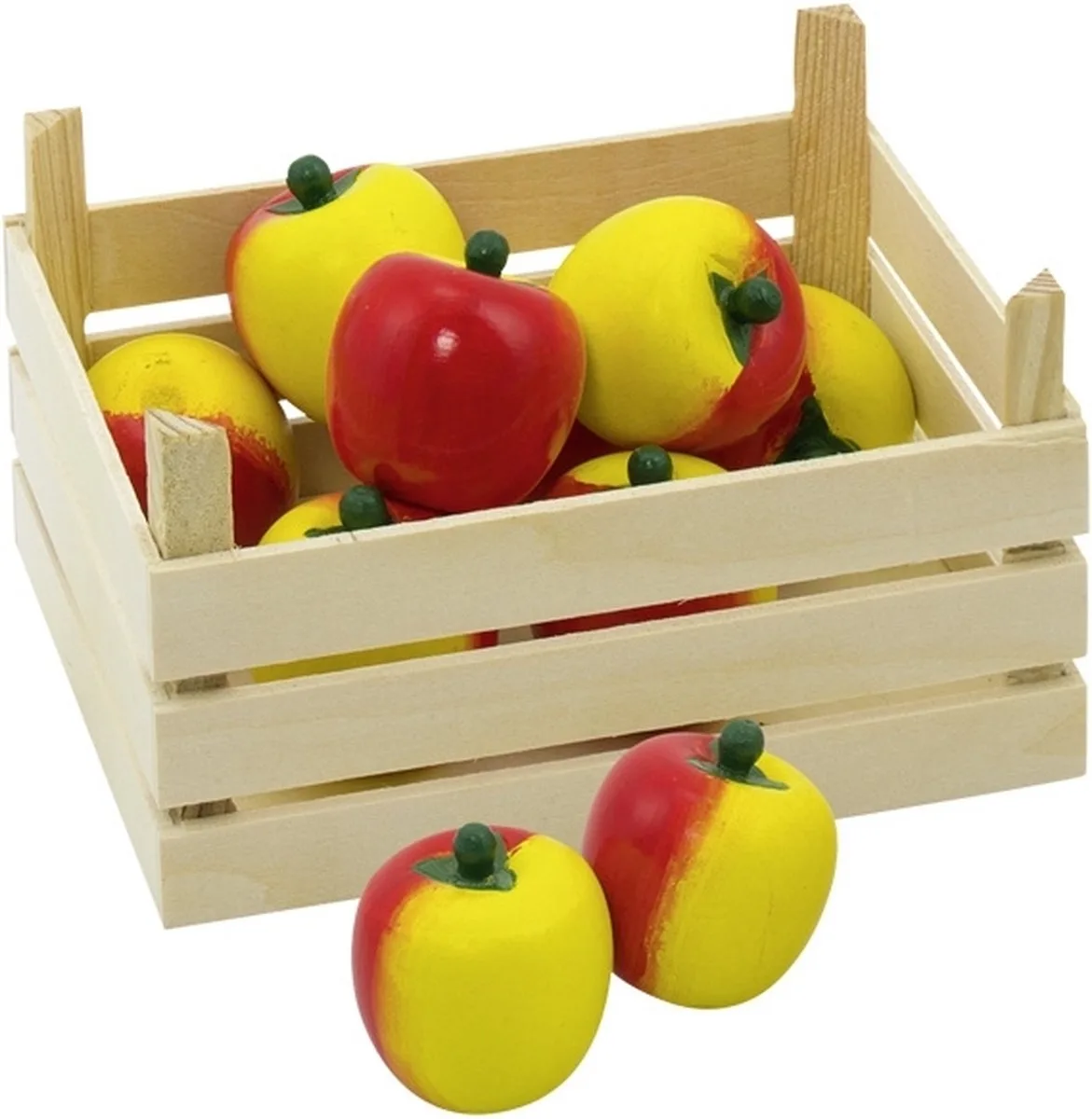 Speelgoedkeuken - Fruitkistje Met Appels - 14,1X10,1X7,3Cm - 10 Delen - Hout de Goki en Jaune, Rouge – photo du produit