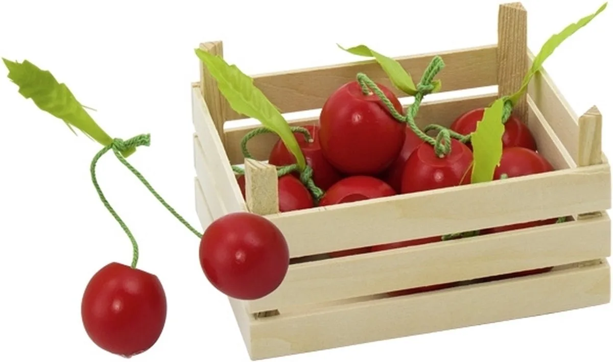 Speelgoedkeuken - Fruitkistje Met Kersen - 14,1X10,1X7,3Cm - 6 Delen - Hout fra Goki i Flerfarvet – produktbillede