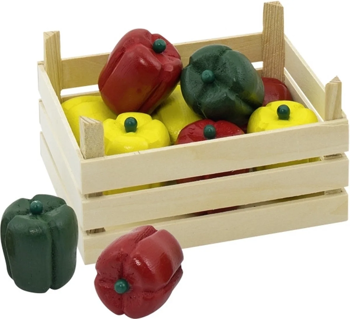 Speelgoedkeuken - Groentenkistje Met Paprikas - 14,1X10,1X7,3Cm - 10 Delen - Hout från Goki i Flerfärgad – produktbild
