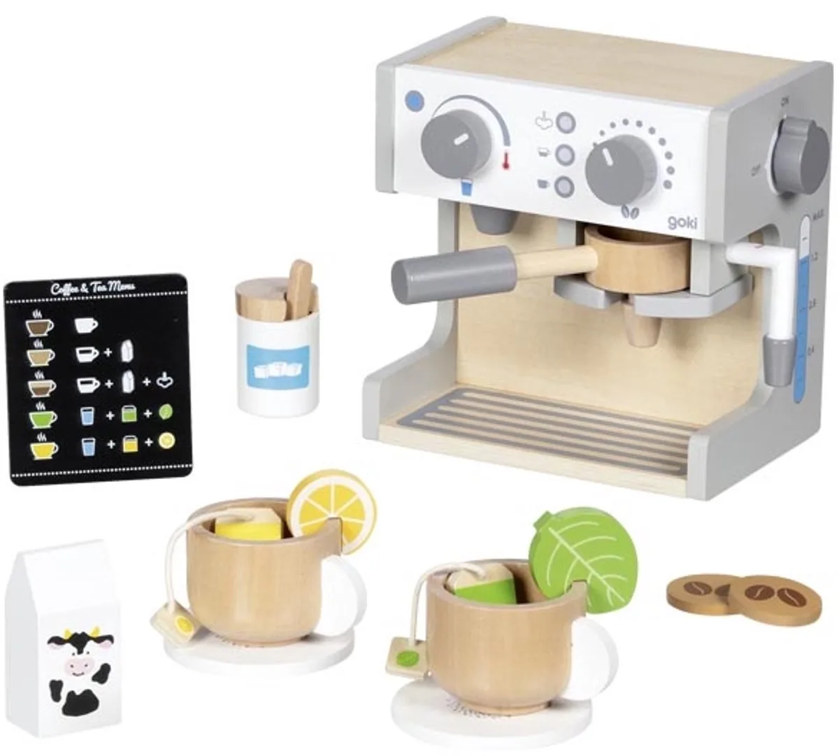 Speelgoedkeuken - Koffie- En Theemachine - Hout - 3 Jaar de Goki en Multicolore – photo du produit