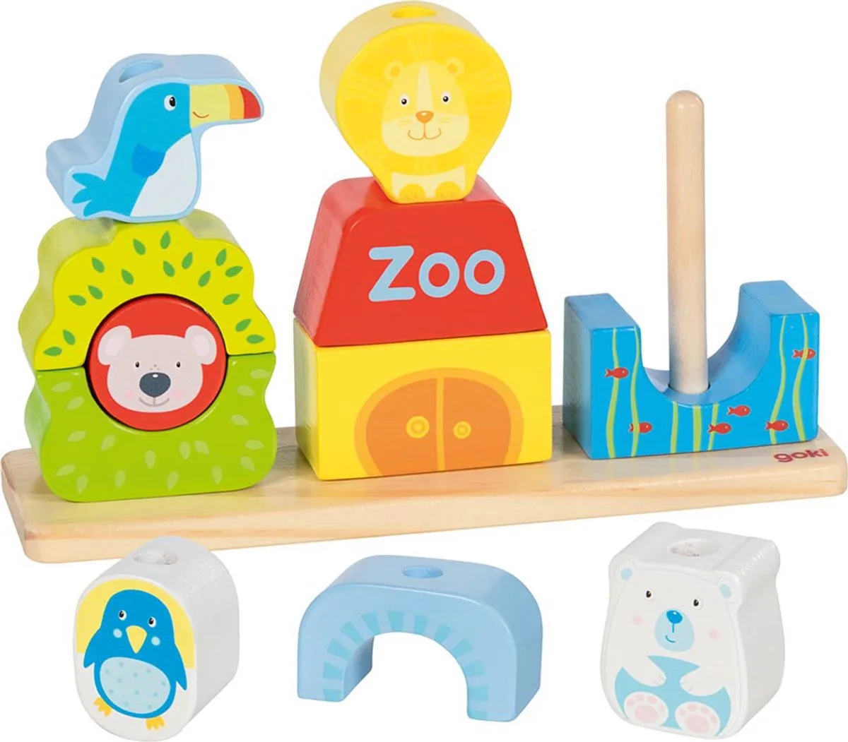 Stapelspel - Zoo - 12 Delen - Hout - 2 Jaar von Goki in Mehrfarbig – Produktfoto