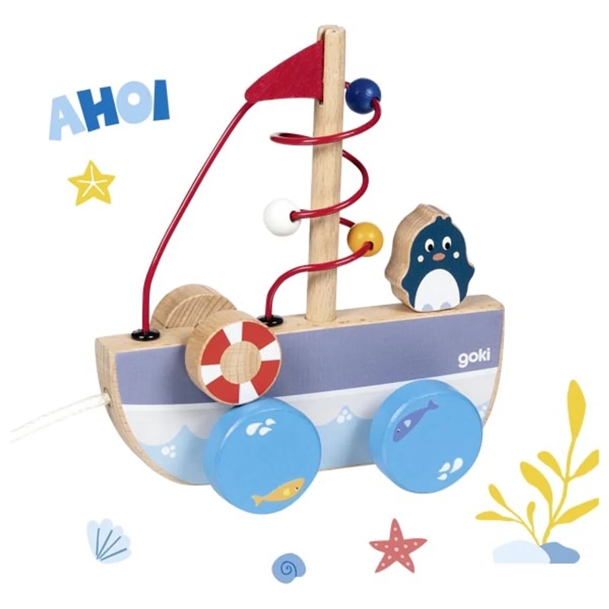 Trekboot Ahoy met Kralenlabyrint van Goki in Meerkleurig – productfoto