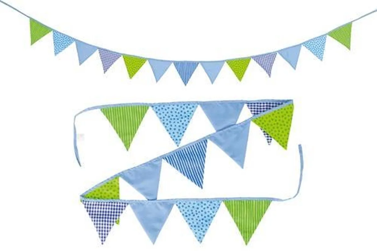 Vlaggenslinger - Blauw En Groen - L220Cm - Katoen - Versiering van Goki in Blauw – productfoto