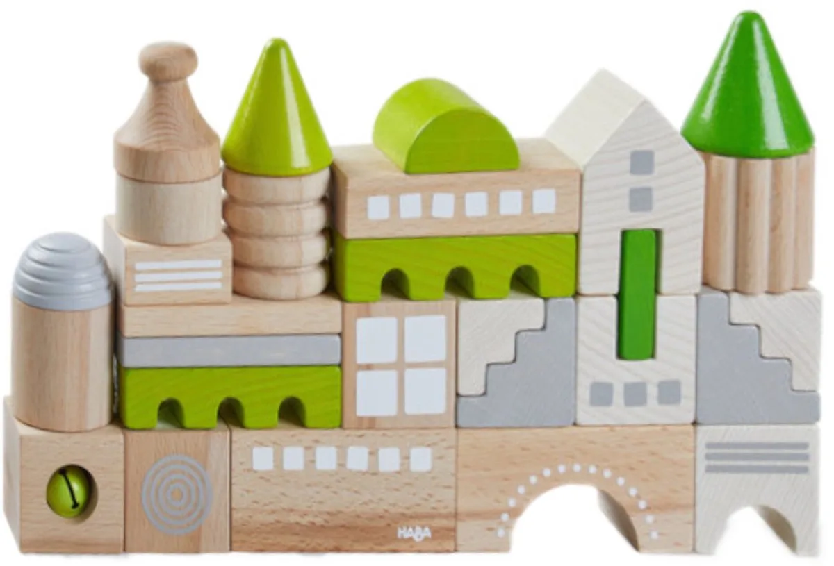 Blokken - Bouwstenen - Coburg - 28dlg. van HABA in Groen, Grijs, Wit, Hout – productfoto