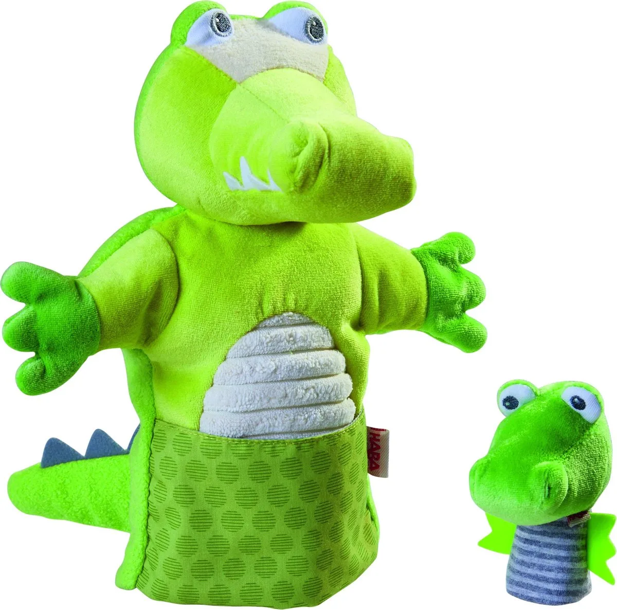 Handpop Krokodil Met Baby Junior 30 X 22 Cm Polyester de HABA en Vert – photo du produit