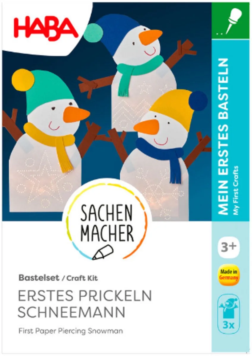 knutselpakket eerste prikkunsten met prikvilt en prikpen sneeuwmannen - 3+ van HABA in Meerkleurig – productfoto