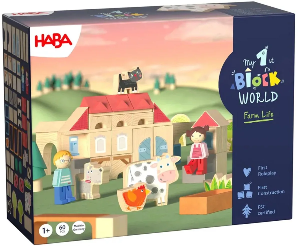 My First Block World Grote Boerderij - 18 maanden+ de HABA en Houtkleurig – photo du produit