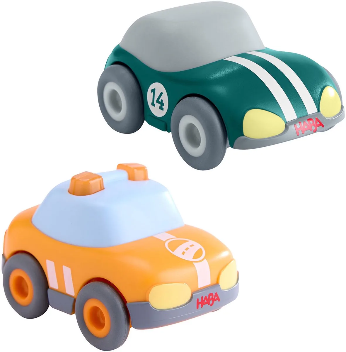 Spielzeug-Auto Set Grüner Flitzer & Safety Car von HABA in Orange – Produktfoto