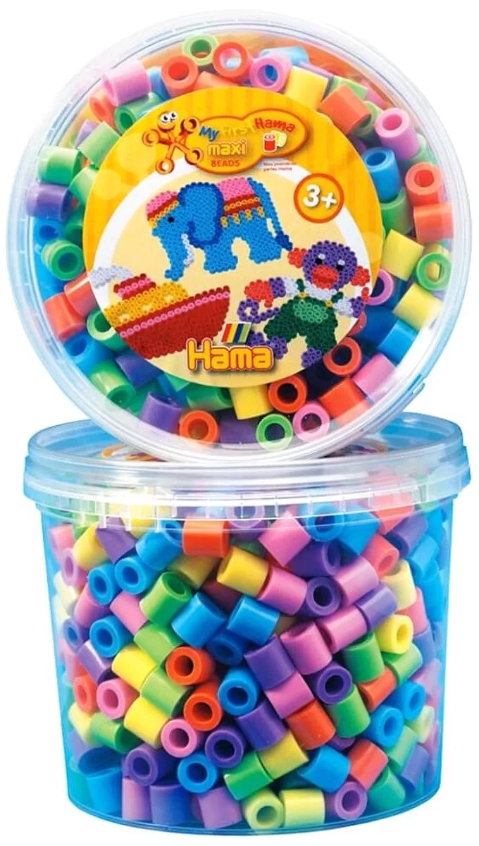 Hama MAXI strijkkralen pastel mix (gemengde zachte kleuren), bak vol met 600 stuks EXTRA GROTE MAXI strijkparels (creatief kralen speelgoed voor kinderen / peuters / kleuters), schoencadeau Sint / Kerstmis! de Hama Beads en Multicolore – photo du produit
