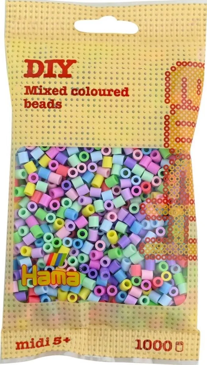 Hama midi PASTEL kleuren mix strijkalen, zakje met 1.000 stuks normale strijkparels (Hama beads), schoencadeau Sint / Kerstmis! från Hama Beads i Flerfärgad – produktbild