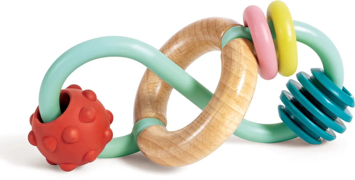 Bijtring Gregor - Bijtspeelgoed Baby met Kralen en Texturen, Siliconen en Hout, vanaf 3 Maanden de Hape en Multicolore – photo du produit