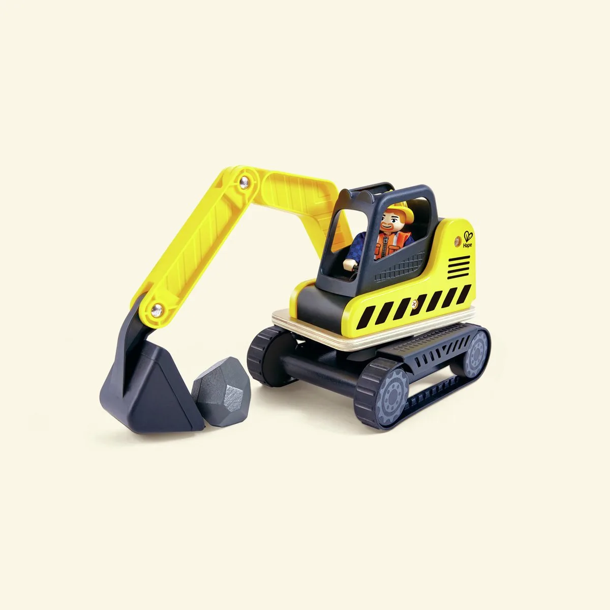 Graafmachine Dig'N Dump - Speelgoed Bouwvoertuig met Draaibare Cabine en Beweegbare Schep, 24M+ från Hape i Svart, Gul – produktbild