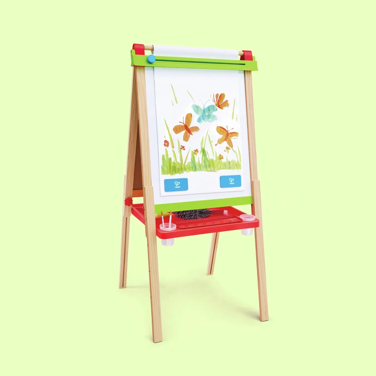 Kinderezel Dubbelzijdig - Krijtbord Whiteboard & Papierrol - Verstelbaar 3+ van Hape in Wood colour – productfoto