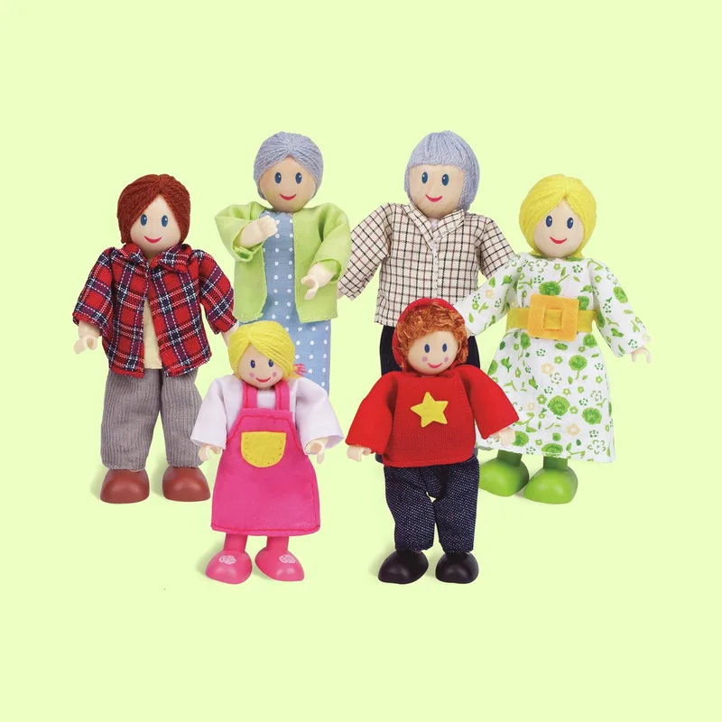Poppenfamilie – 6 Zachte Speelpoppen voor Poppenhuis, Blank Huidskleur, 3 Jaar+ fra Hape i Flerfarvet – produktbillede